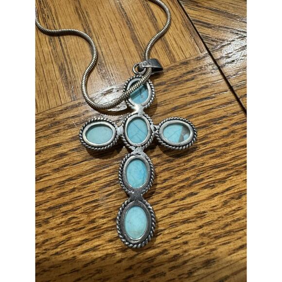 Turquoise Cross Necklace Pendant Large Sterling Silver Southwestern 14 gr - Picture 9 of 9